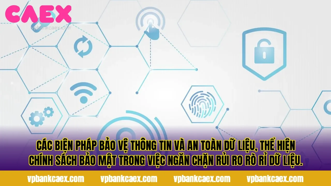Các biện pháp bảo vệ thông tin và an toàn dữ liệu, thể hiện chính sách bảo mật trong việc ngăn chặn rủi ro rò rỉ dữ liệu.