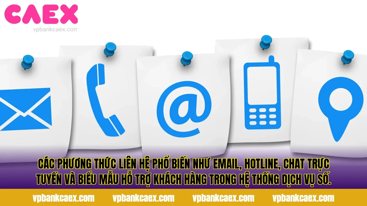 Các phương thức liên hệ phổ biến như email, hotline, chat trực tuyến và biểu mẫu hỗ trợ khách hàng trong hệ thống dịch vụ số.