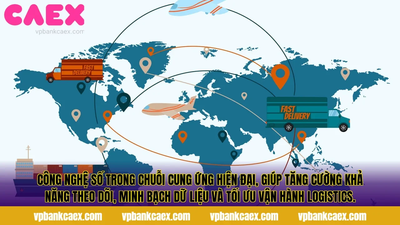 Công nghệ số trong chuỗi cung ứng hiện đại, giúp tăng cường khả năng theo dõi, minh bạch dữ liệu và tối ưu vận hành logistics.